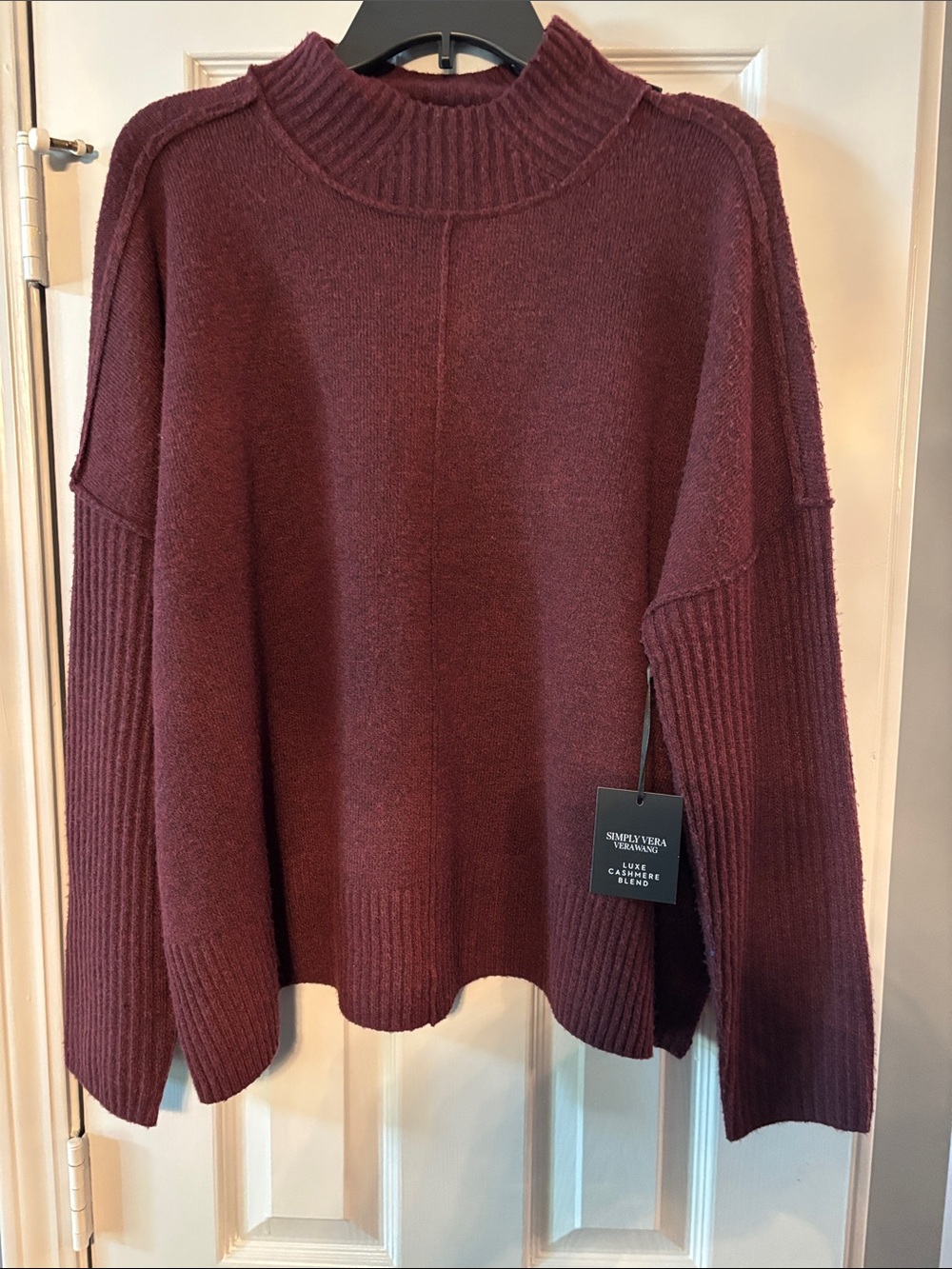 Vera Wang Burgundy Mock Neck Cashmere Blend Sweater NWT